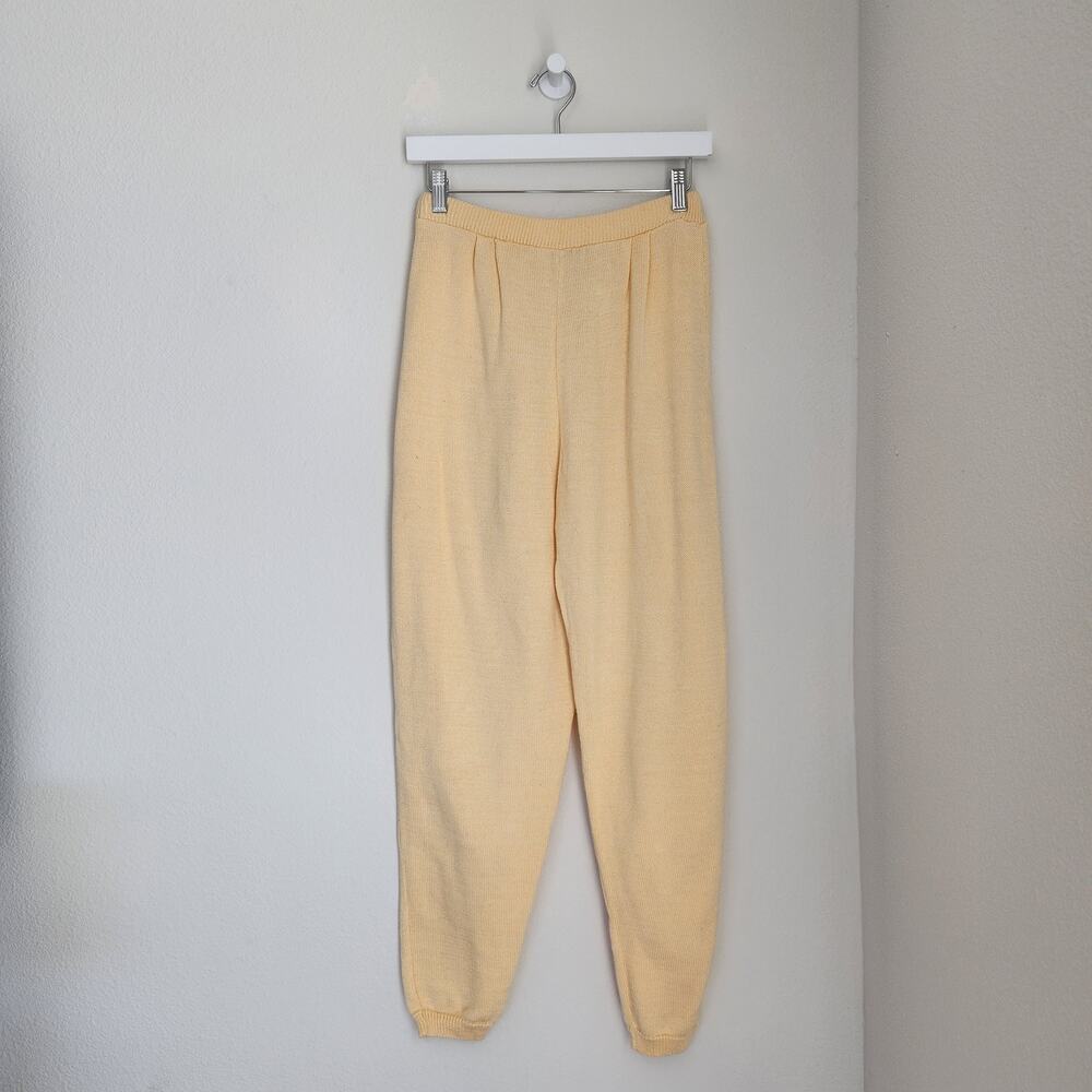 Vintage 90s Pastel Butter Yellow Cotton Knit High Waisted Jogger Pants XS S - Picture 8 of 9